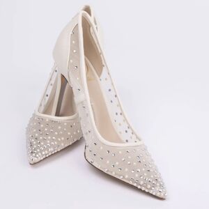 Sam Eldeman Mesh Ivory Bedazzeled Heels